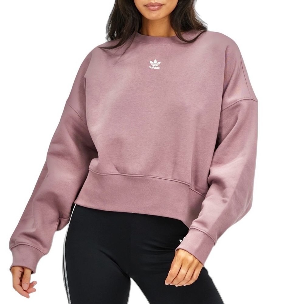 ADIDAS ORIGINALS Size XL Sweatshirt Cropped Loose Fit Magic Mauve Oversized C18 - Picture 10 of 10